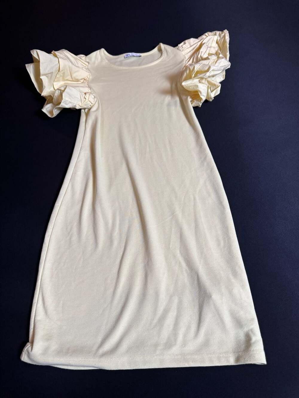 Zara Yellow Poplin Ruffle Puff Sleeve Mini Dress Size M